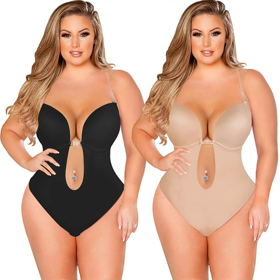 Women Backless Underwear Bodysuit Strapless Deep V-Neck Invisible Full Body  Shapewear for Wedding Push Up Bra Thong Open Crotch